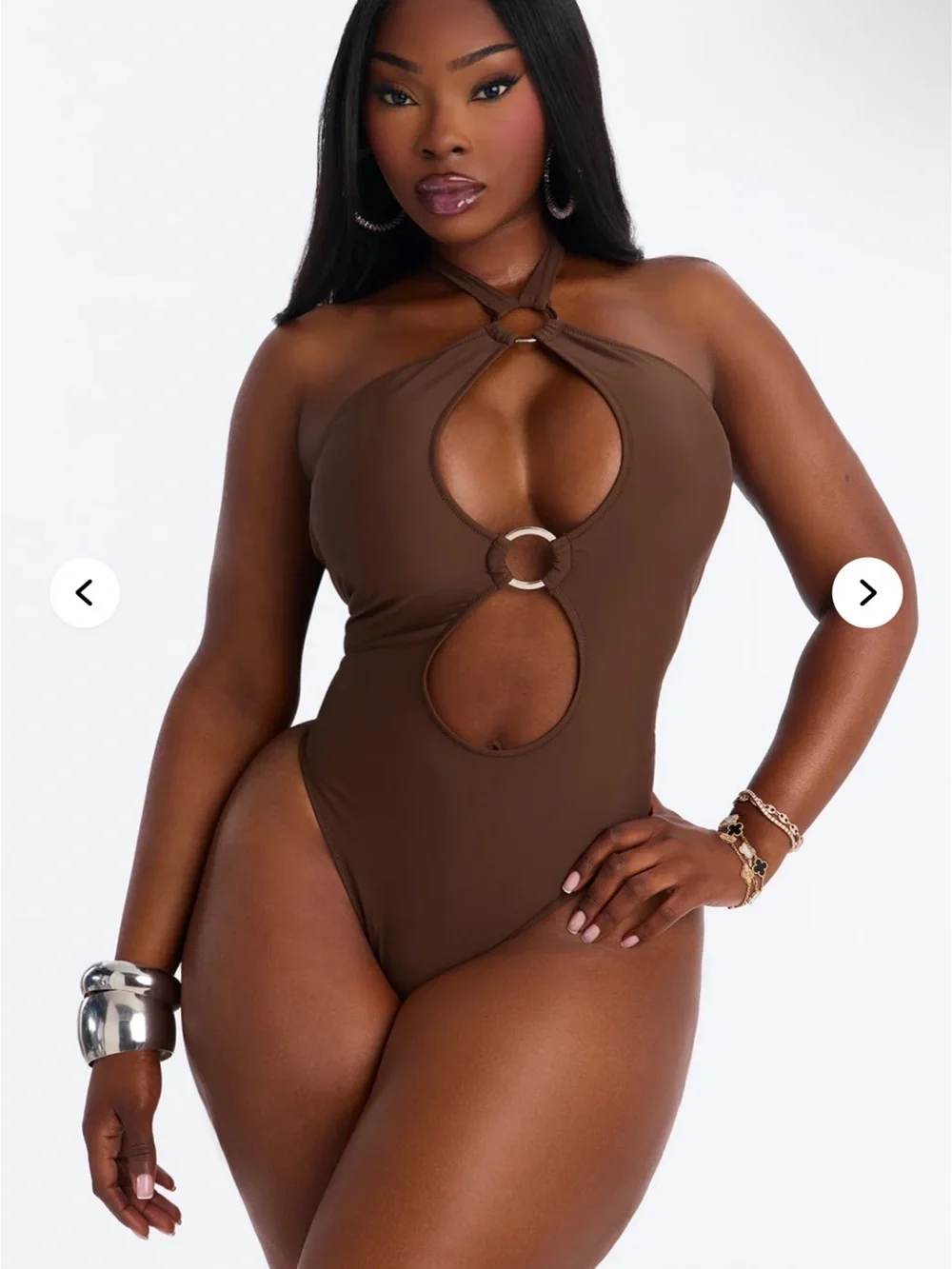 Fashion Nova Chocolate Brown Cutout Halter One-Piece Swimsuit